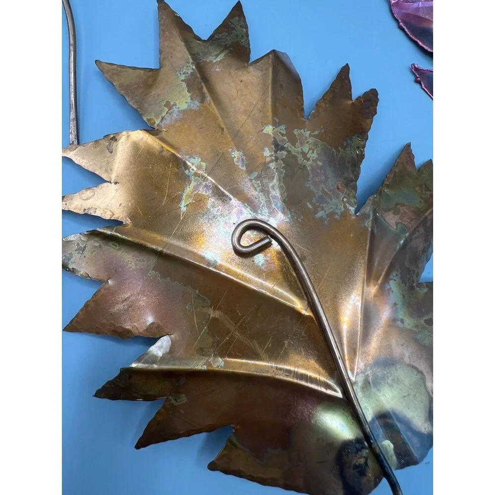 8 Handcrafted Metal Fall Leaf Copper Color Brass MCM Wall Art Ozark Mountain 6